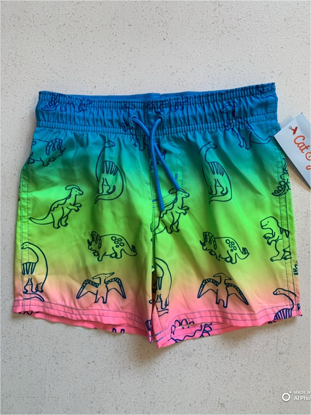 Cat & Jack Dinosaur Print Swim Trunks Swimsuit Boys Size 4T NWT Blue Green Pink